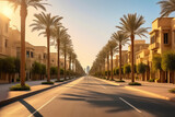 Fototapeta Miasta - Scenic Dubai: Palm Trees Along the Road