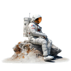 Wall Mural - astronaut on the Moon sitting on a cliff, isolated on transparent