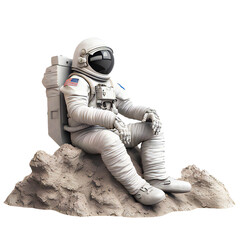 Wall Mural - astronaut on the Moon sitting on a cliff, isolated on transparent