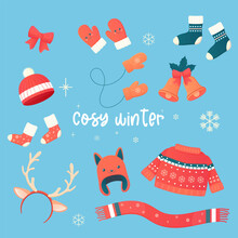 Cosy Set Of Winter Accessories, Clothes. Jumper,