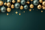 Fototapeta Mapy - Christmas background with copy space, hanging decoration balls.
