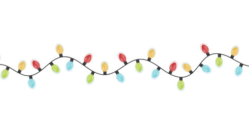 Wall Mural - Festive Christmas light colorful garlands PNG. Decor element for postcards, invitations, backgrounds white , business cards. Winter new collection 2024.	
