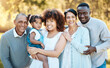 © Anela/peopleimages.com - Smile, portrait and child with grandparents and parents in an outdoor park for adventure, holiday or weekend trip. Happy, excited and family generations bonding and having fun in nature in a field.