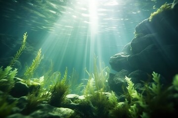 Kelp growling in the ocean under the sunlight or on the surface of the water