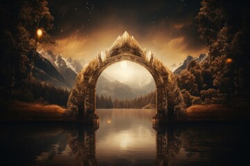 Wall Mural - Wedding arch in the middle of a lake