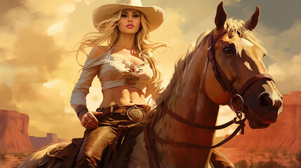 Wall Mural - passeio garota pinup beleza cowgirl fazenda