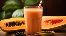 Papaya Smoothie Selective Focus Detox Diet Food Vegetarian Food Healthy Eating Concept.