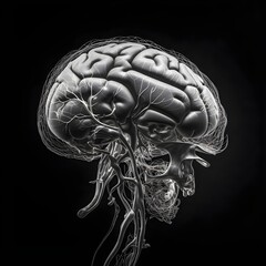 X-ray of the human brain, healthcare medical concept, realistic design illustration, generative ai