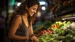 © sirisakboakaew - Indian young woman shopping in vegetable shop, cheerful expressions