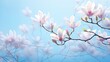  a tree branch with pink flowers against a blue sky background.  generative ai