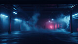 Fototapeta Uliczki - Empty street for presentation product. Neon Light, Fog with copy space.