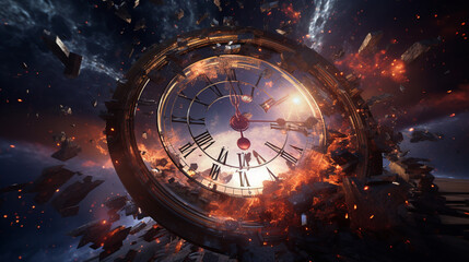 Wall Mural - space and time clock destroying galaxy, generative ai