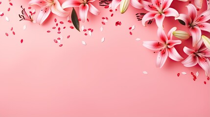 Wall Mural -  pink flowers on a pink background with a place for text.  generative ai