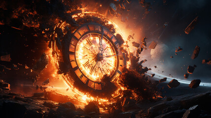 Wall Mural - space and time clock destroying galaxy, generative ai