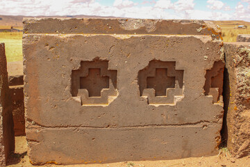 the perfectly carved stones at the archaeological site of puma punku, in tihuanaco - Bolivia