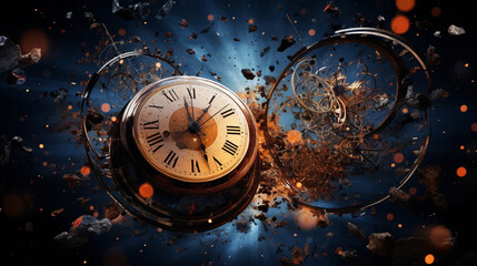 Wall Mural - space and time clock destroying galaxy, generative ai