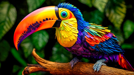 toucan on a tree branch in the forest