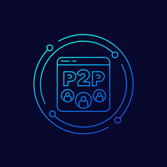 Poster - p2p vector icon, peer-to-peer decentralized system linear design