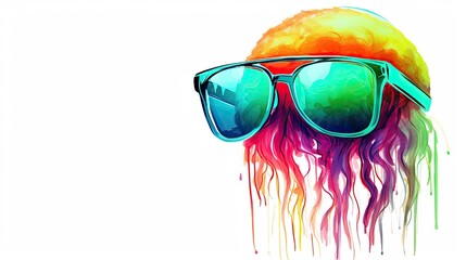 Wall Mural -  a pair of sunglasses with a jellyfish wearing a hat and sunglasses.  generative ai