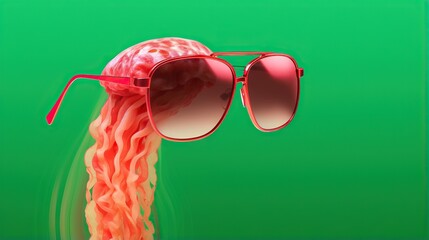 Wall Mural -  a pair of sunglasses with a jellyfish in the background.  generative ai