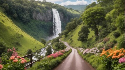 waterfall in the mountain Generated Ai