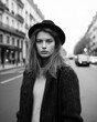 Stylish girl wearing a hat on the street