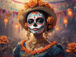 © Kalpesh - Portrait of a Mexican woman with sugar skull makeup and flower