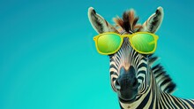  A Zebra With Sunglasses On Its Head And A Sky Background.  Generative Ai