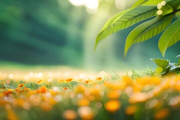 field of yellow cosmos flower lower angle selective focus, blur foreground and background, good as n