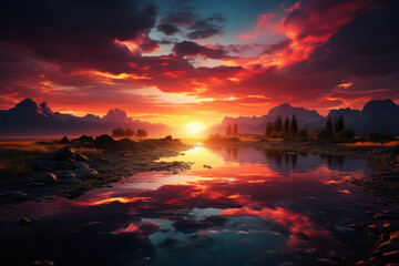 Wall Mural - unfiltered sunsets. photograph of a vibrant sunset without digital alterations, celebrating the beau