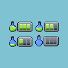 Wall Mural - Pixel art sets of poison potion bar fill with variation color items asset. green potion bar on pixelated style.8bits perfect for game asset or design asset element for your game design asset.