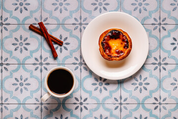 Egg tart, traditional Portuguese dessert, pastel de nata.