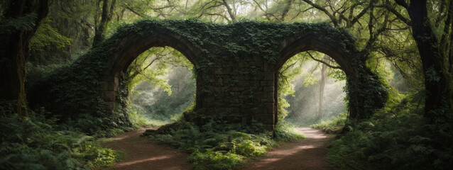 Canvas Print - Natural archway shaped by branches in the forest