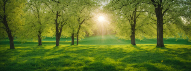 Poster - Spring Nature. Beautiful Landscape. Green Grass and Trees