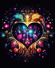 Wall Mural - Ornate heart with ornament on black background