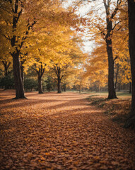 Wall Mural - Beautiful autumn landscape with. Colorful foliage in the park. Falling leaves natural background