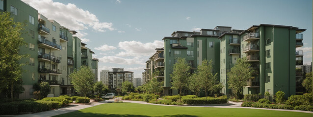 Modern apartment buildings in a green residential area in the city