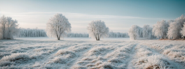 Wall Mural - white wood covered with frost frosty landscape