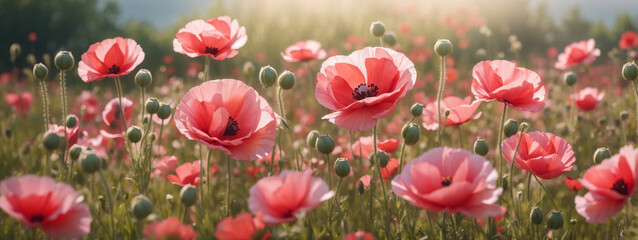 Canvas Print - summer meadow with red poppies