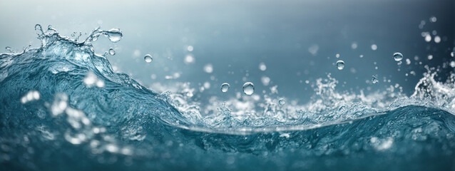 fresh blue natural drink water wave wide panorama with bubbles concept isolated white background