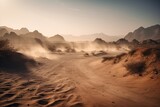 Fototapeta Motyle - A dusty desert road stretching into the horizon