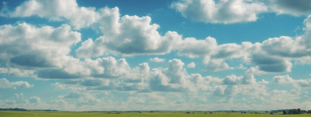 Poster - russia summer landscape - green fileds, the blue sky and white clouds