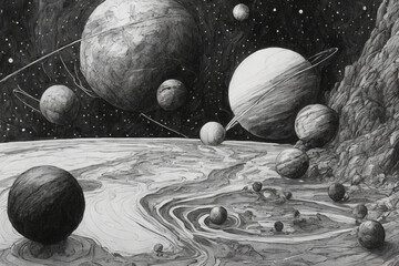 Wall Mural - abstract planets and space background