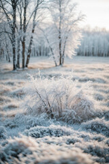 Wall Mural - white wood covered with frost frosty landscape