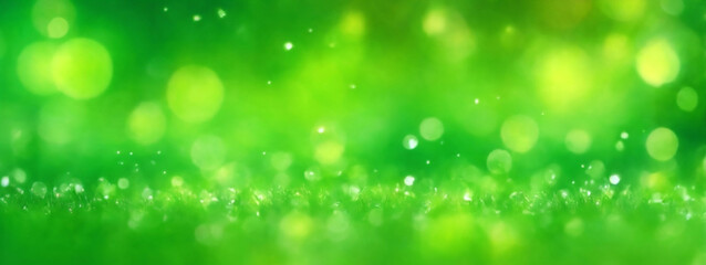 Poster - Spring background, abstract banner, green blurred bokeh lights