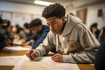 Wall Mural - Students participate in a classroom activity focused on the Constitution's significance, embodying the commitment to education and civic awareness. Generative Ai.