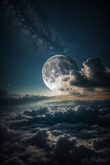 Wall Mural - romantic moon in starry night over clouds