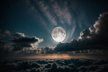 Wall Mural - romantic moon in starry night over clouds