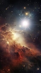 Wall Mural - A swirling animated push towards a colorful nebula,  rotating bright star, and swirling stars.