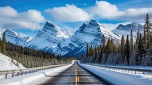 Winding Road Through The Rocky Mountains. Generative AI